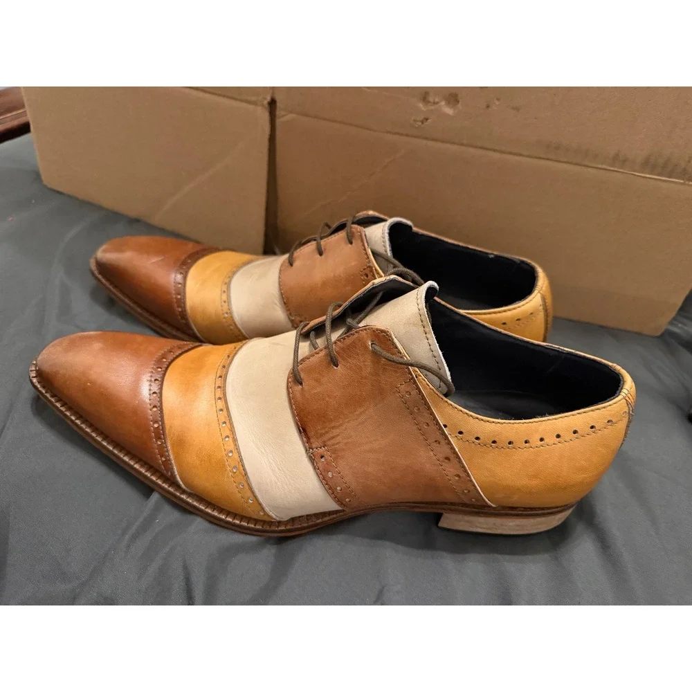 Duca Men's Tri-Color Leather Oxford Brogue Dress Shoes Made in Italy Size 43